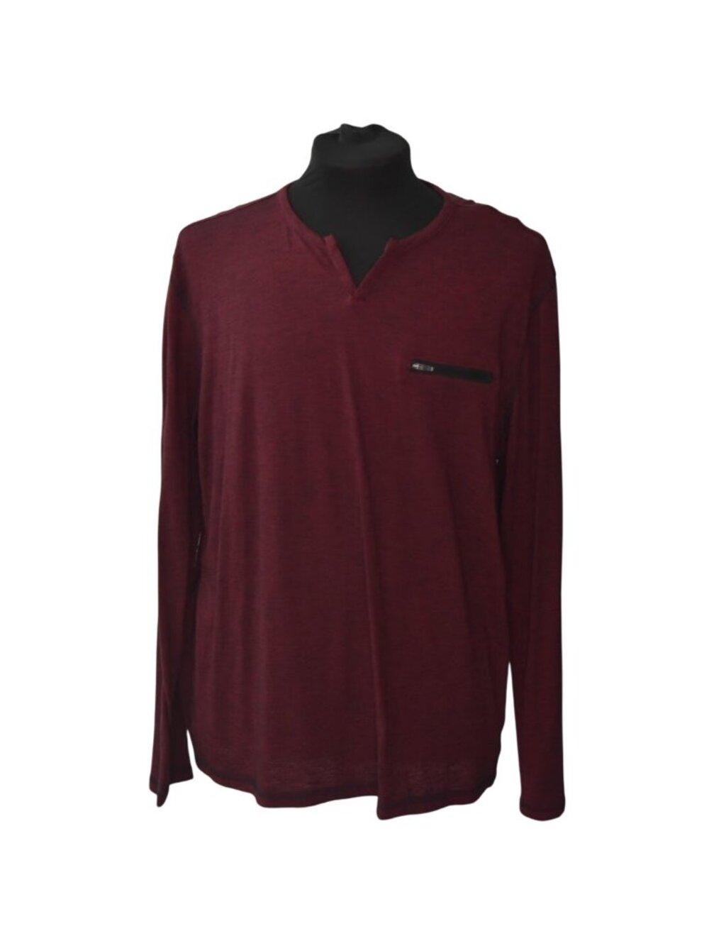 Bruno Milano Mens XL Shirt Modern Fit Maroon Long Sleeve Zipper Pocket Cotton